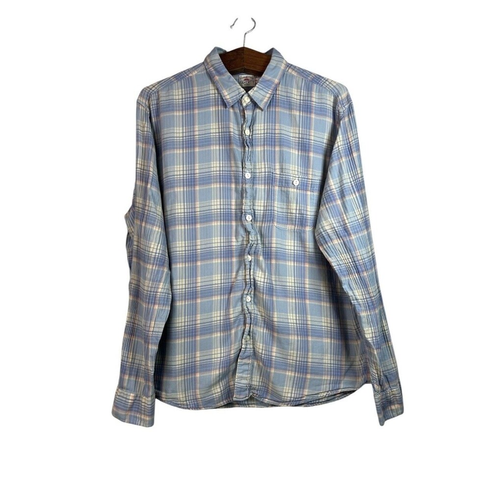 FAHERTY Mens Cotton Blue Plaid Button Down Flannel Shirt Size XXL Outdoor